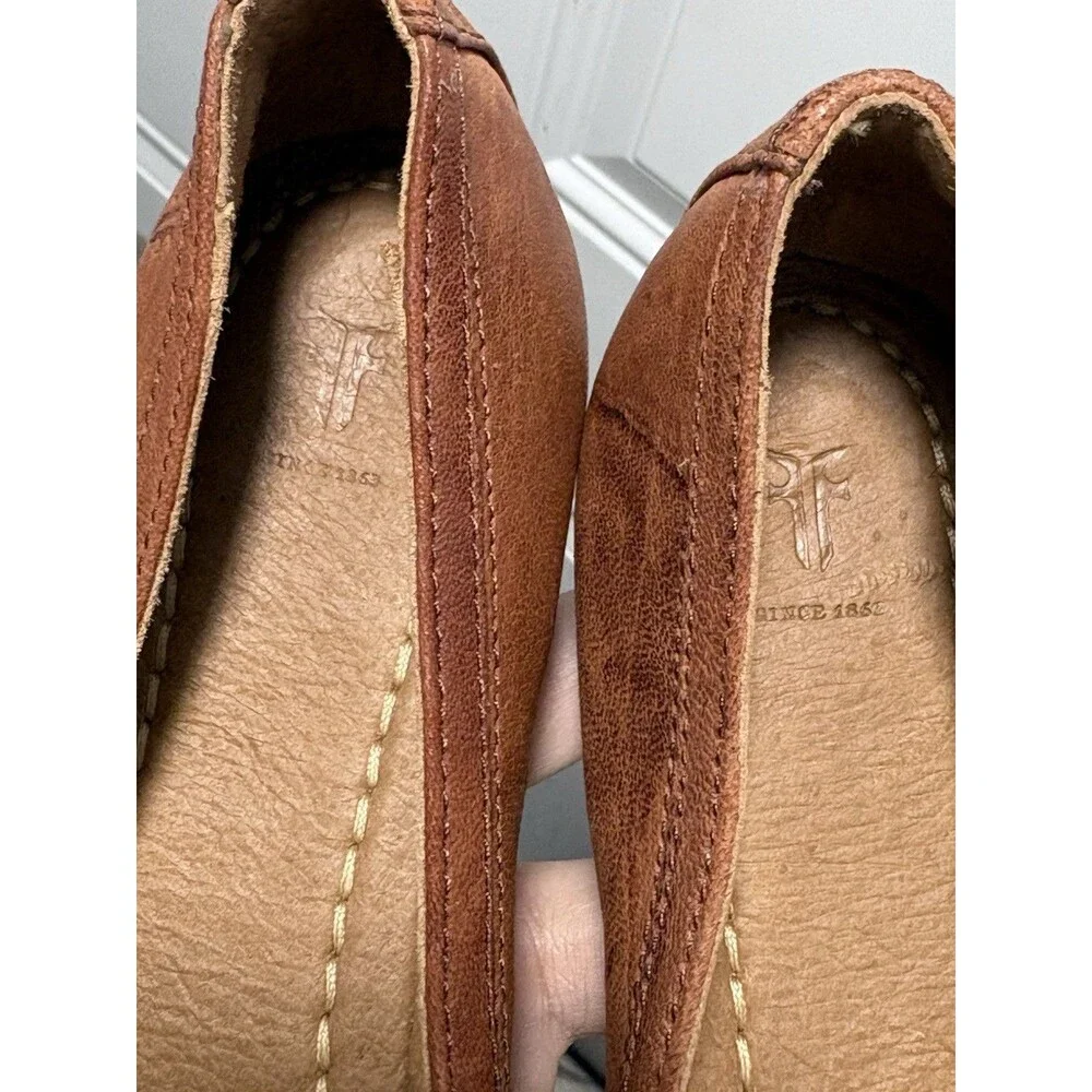 Frye Carson Ballet Flats Women's Size 8.5 Cognac Slip On Leather Shoes
